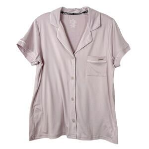 BCBGMAXAZRIA Women's Button Short Sleeve Pajama Sleep Shirt Dusty Pink Medium